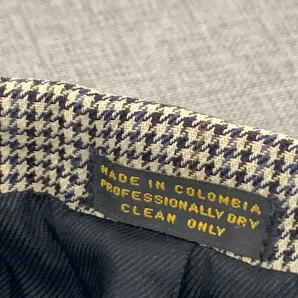 Vintage Mens Oscar‎ de la Renta Blazer Houndstooth 46L 100% Wool Line Ivory Navy